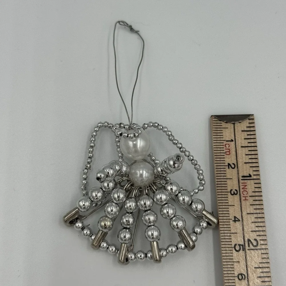 Angel‎ Ornament Hand Crafted Safety Pin Skirt Wire Body And Wings